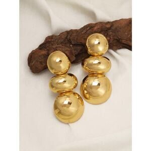 Gold Tone Bubble Drop Earrings Statement Sculptural Modern Minimal Jewelry